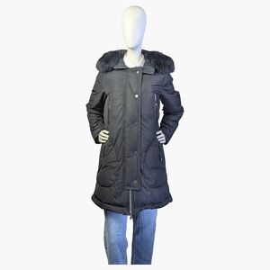 Vince Black Down Parka With Fur Trim Hood | Women's Small